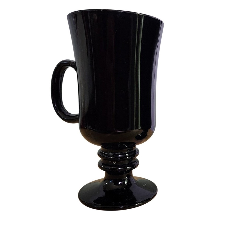 Vintage Libby Black Amethyst Glass Irish Pedestal Style Coffee Mug